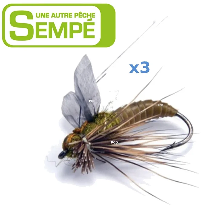 MOUCHE SEMPE NYMPHE PUPA CADDIS OLIVE BRUNE NON LESTEE H12 PAR 3
