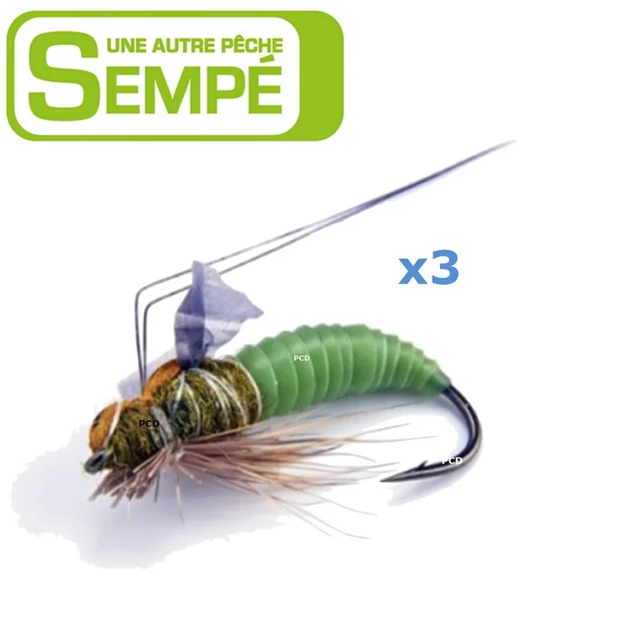 MOUCHE SEMPE NYMPHE PUPA CADDIS VERTE NON LESTEE H12 PAR 3