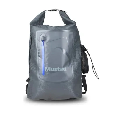 Mustad – Sac à dos sec 30L Gris foncé/Bleu Bâche 500D – MB010