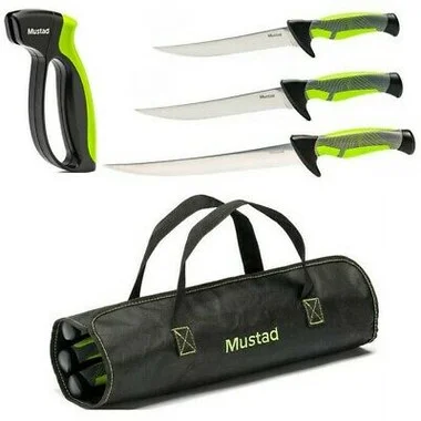 Mustad Green 3 Knife Kit With Knife Sharpener – MT102
