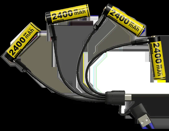 NCNH2400 – NITECORE NH2400 Pack 4 AA Rechargeables 1,5V 2400mAh + câble