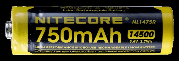 NCNL1475R – NiteCore Accu Li-ion 14500 – 750mAh – Port Micro-USB – 3,6V