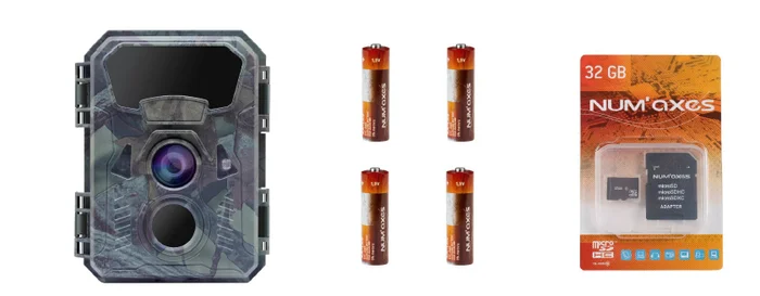 NUM’AXES – Pack Piège photographique PIE1066 + 4 piles AA LR6 + carte mémoire 32 Gb