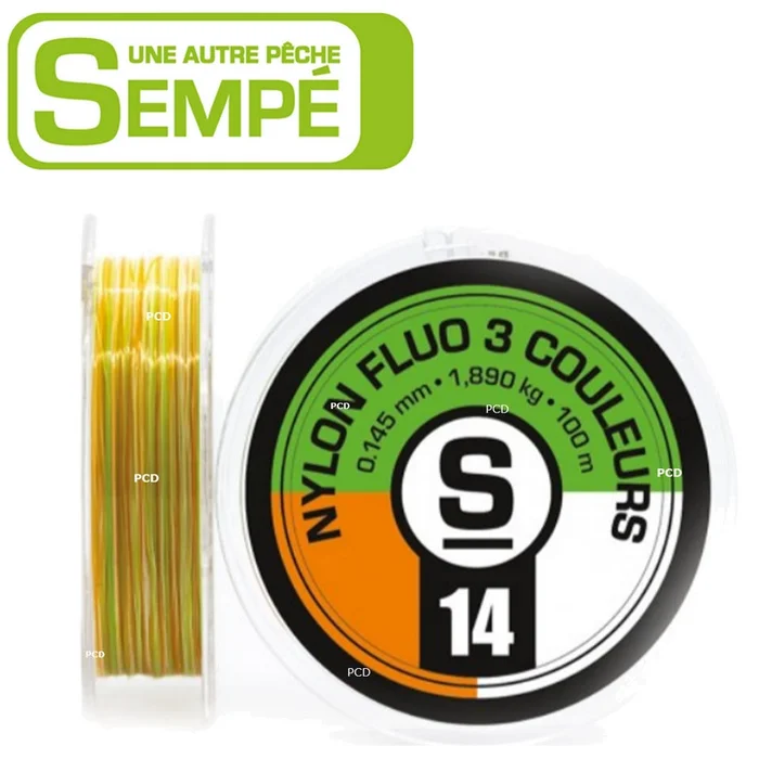 NYLON PIERRE SEMPE FLUO 3 COULEURS VERT /BLANC /ORANGE 100M