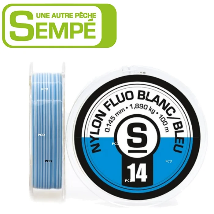 NYLON PIERRE SEMPE FLUO BICOLORE BLEU /BLANC 100M