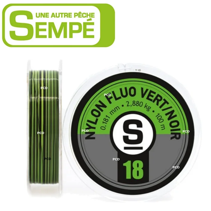 NYLON PIERRE SEMPE FLUO BICOLORE VERT /NOIR 100M