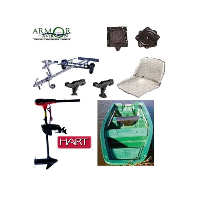 PACK ARMOR 400 BARQUE + REMORQUE + MOTEUR RHINO 34Lbs + SIEGE + SUPPORT DE CANNES