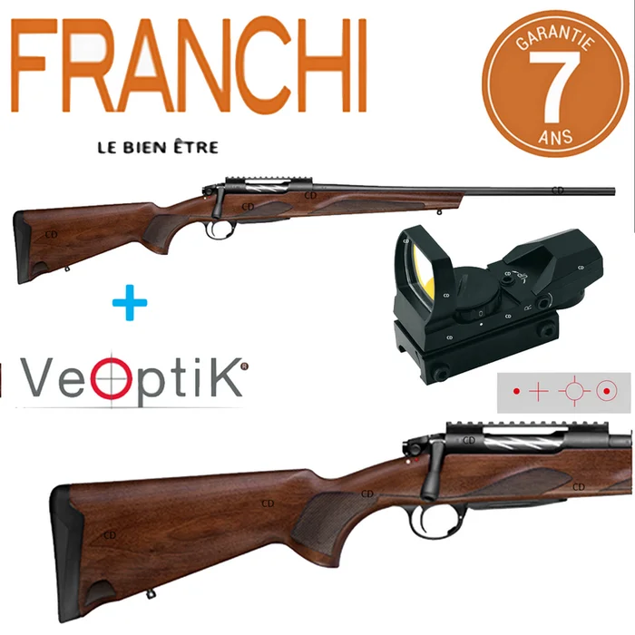 Pack Battue Carabine Franchi Horizon Bois Filetée 30-06 Sprg + Point Rouge Véoptik Mrs 4 Réticules