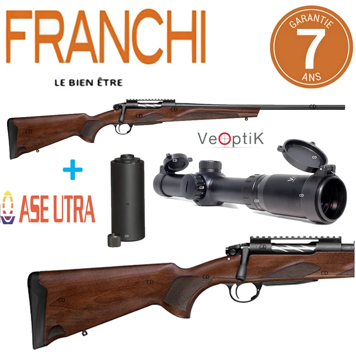 Pack Battue Silence Carabine Franchi Horizon Bois Filetée 30-06 Sprg + Lunette 1-5×24 Et Silencieux