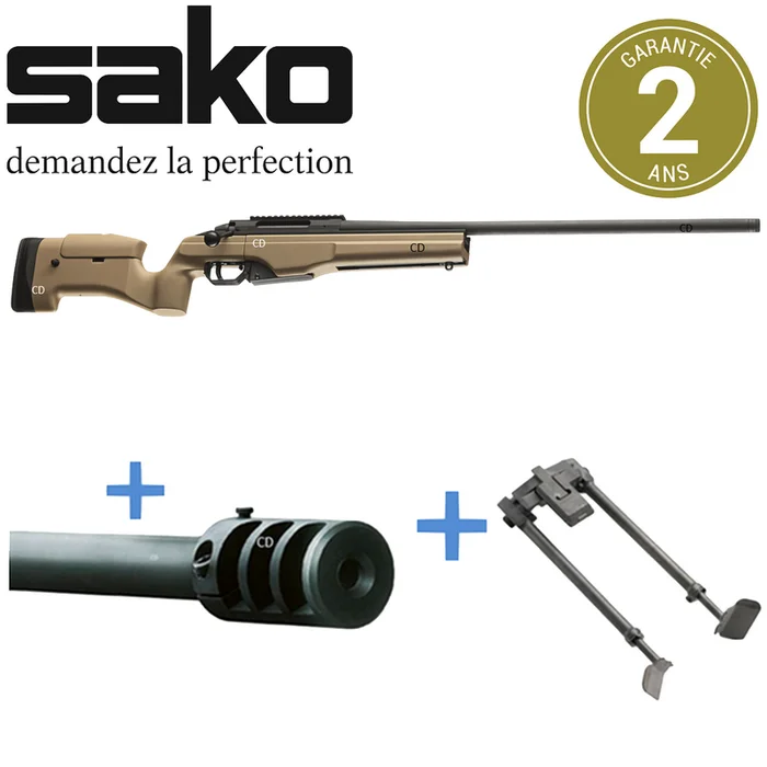 Pack Complet Carabine Sako TRG 22 Desert Tan Crosse Fixe 308win + Frein De Bouche + Bipied M08