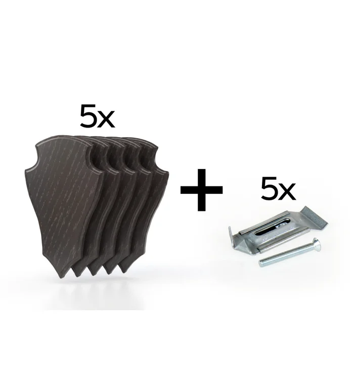 Pack de 5 plaques à trophée 22×13 cm + 5 supports métal – Foncées
