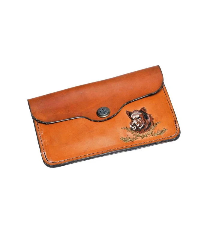 Pochette à balles gachat cuir vachette 10 tubes brodée sanglier