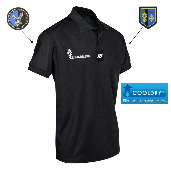 POLO NOIR GENDARMERIE – COOLDRY ANTI HUMIDITE – MAILLE PIQUEE