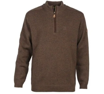 Pull chasse col zippé marron brodé PERCUSSION