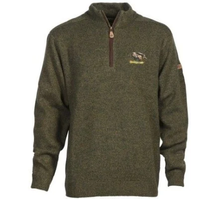 Pull de chasse col zippé kaki broderie Sanglier Percussion