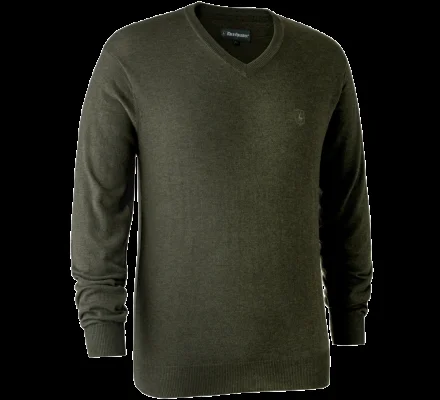 Pull en tricot col V Kingston vert DEERHUNTER