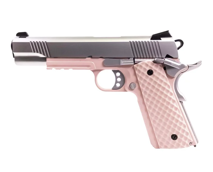 Réplique airsoft GBB 1911 MEU RailedRaven full metal gaz Rose / Silver 1,0J