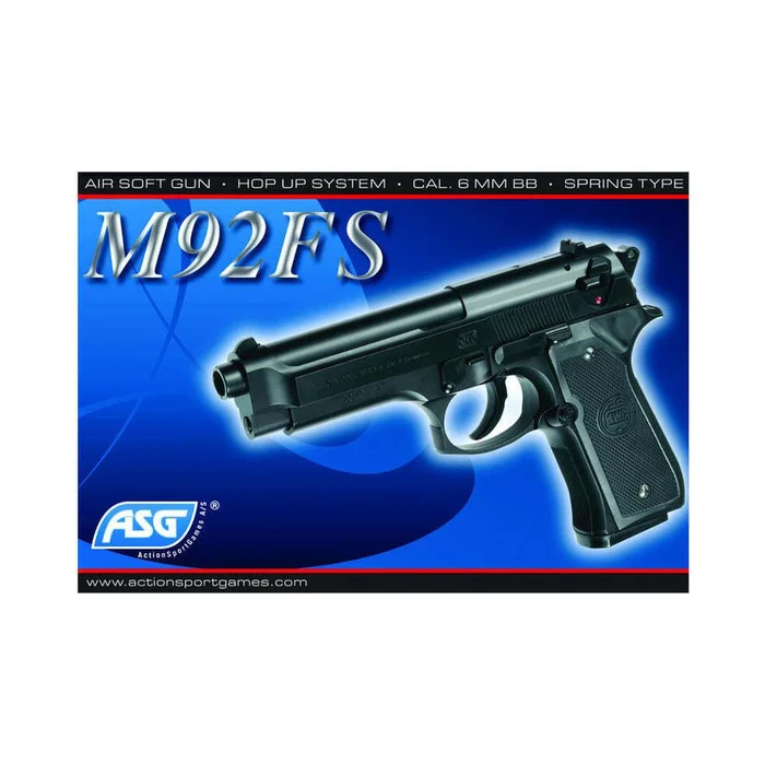 Réplique Pistolet M92 FS ASG Noir – Ressort Hop-Up Fixe – 0,5 Joule – Précision et Robustesse pour Airsoft