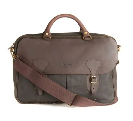 Sacoche Briefcase en coton huilé et cuir Olive BARBOUR