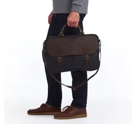 Sacoche Briefcase en coton huilé et cuir Olive BARBOUR – Image 4