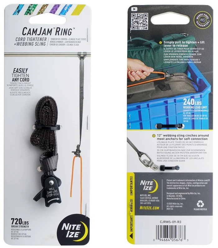 SPC45119 – NITE IZE CamJam Ring with Webbing Sling 12″ – Black Tendeur