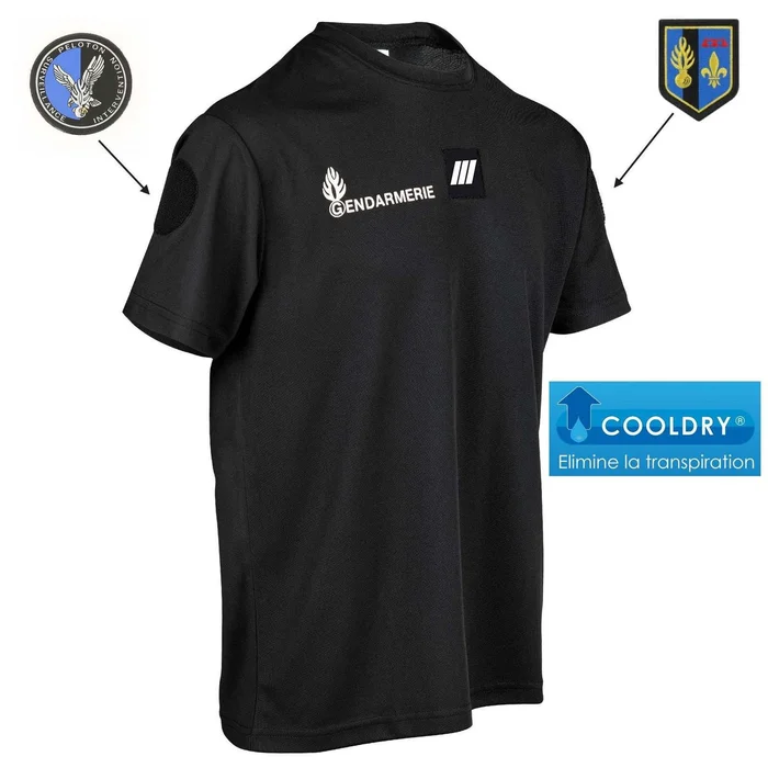 Tee-shirt Gendarmerie Noir – Cooldry Anti-humidité – Maille piquée – GD