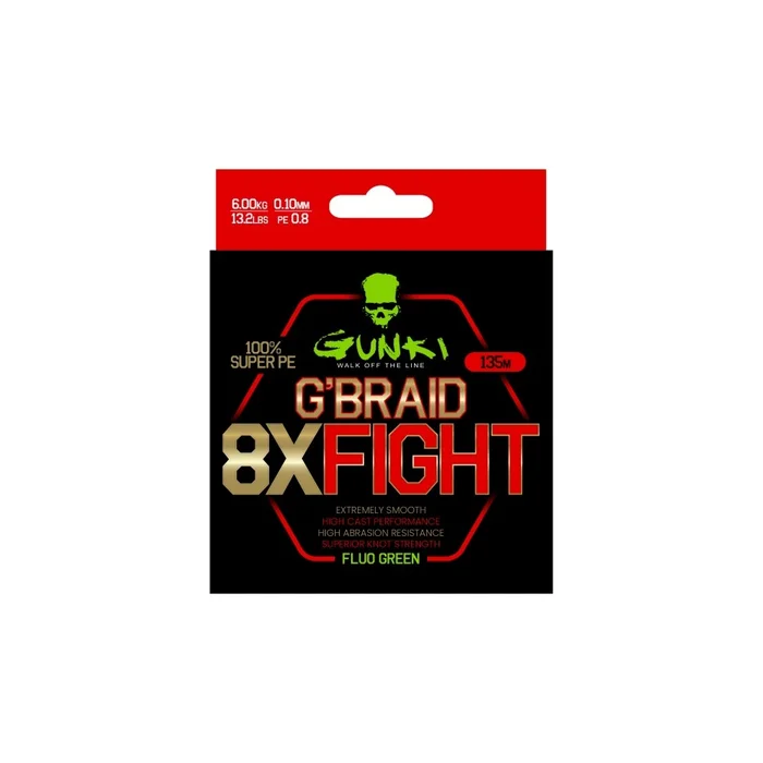 Tresse Gunki G’Braid 8X Fight Vert Fluo 135m