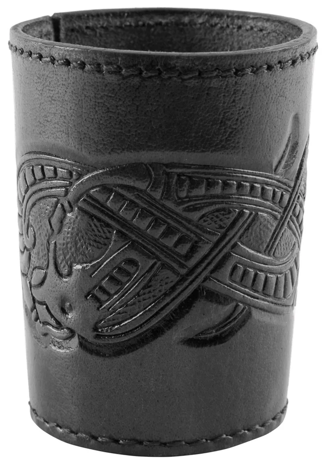 ULF-LP-25-BL – LARP ULFBERTH Gobelet à Dés cuir noir motif Serpent Jelling