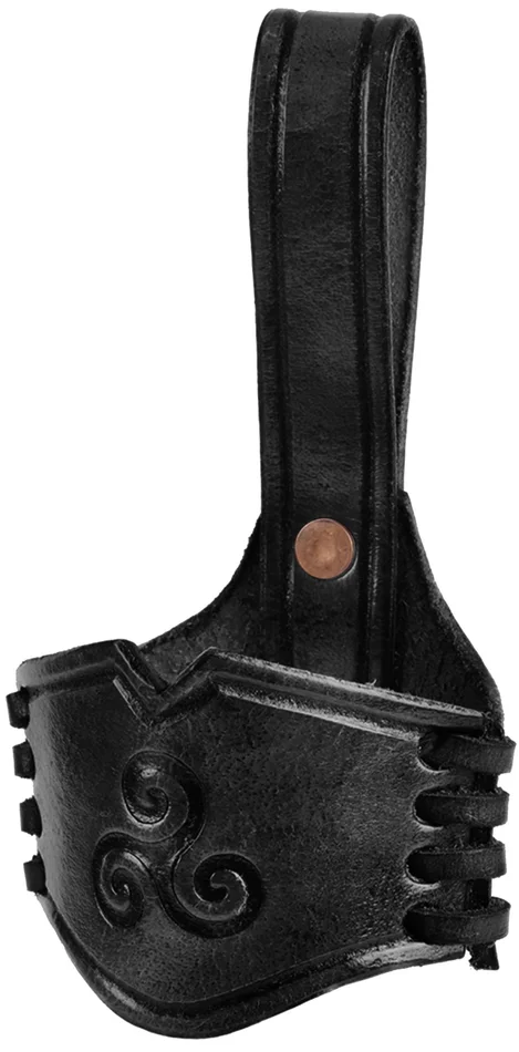ULF-LP-33-BL-L – LARP Porte Corne à Boire en Cuir Estampé Triskele Noir