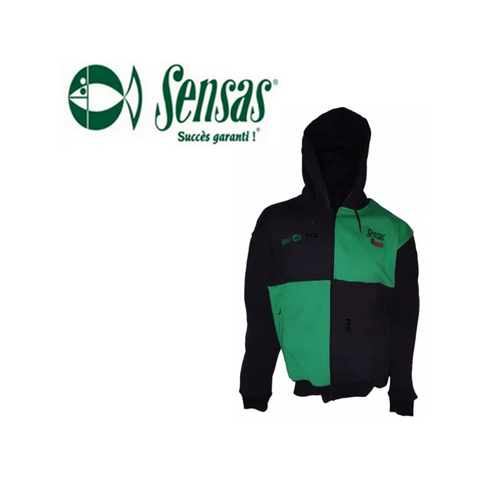VESTE HARLEQUIN SENSAS NOIR ET VERT A CAPUCHE