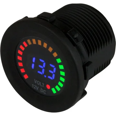 Voltmètre rond Sea-Dog DC – 5 V-15 V avec cadran arc-en-ciel