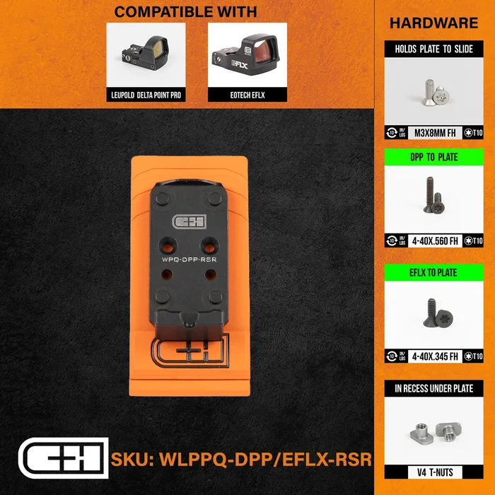 WLPPQ-DPP/EFLX-RSR – C&H Precision paltine Walther PPQ / Q4 / Q5 to Leupold Delta Point Pro and EOTech EFLX with Integrated Rear Sight