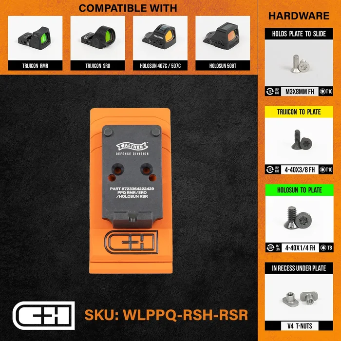 WLPPQ-RSH-RSR – C&H Precision paltine Walther PPQ / Q4 / Q5 to Trijicon RMR / SRO / Holosun 407C / 507C / 508C / 508T