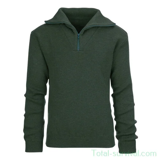 Woolmate Pullover avec col haut et fermeture éclair, vert olive