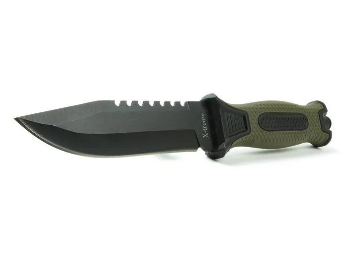 X-Treme Tactical Rescue couteau de terrain avec lame de scie et étui en plastique, noir/vert